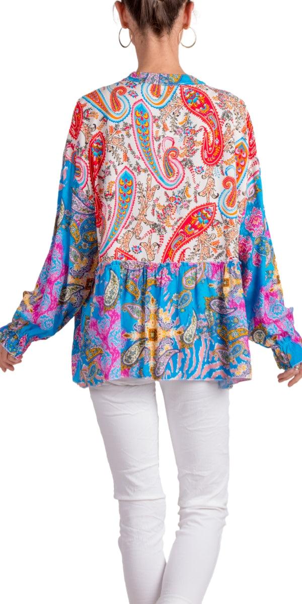 Berttina Blouse - Gigi Moda - Made in Italy # balloon sleeve, Blouse, flower print, Gigi Moda, Made in Italy, maxretail, paisley, peplum, shirt, Sleeves