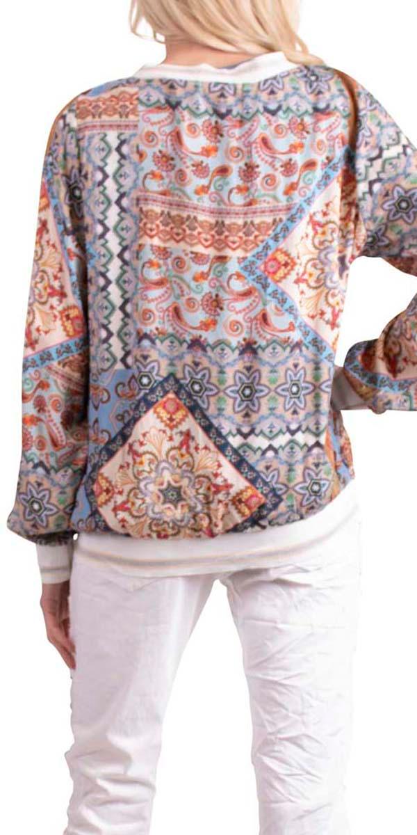 Chia Pasiley Blouse - Gigi Moda - Made in Italy # 100% viscose, casual top, italian top, Long Sleeve, Made in Italy, one size, print top, resort wear, V Neck