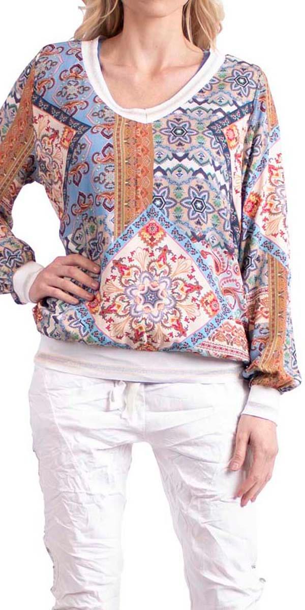 Chia Pasiley Blouse - Gigi Moda - Made in Italy # 100% viscose, casual top, italian top, Long Sleeve, Made in Italy, one size, print top, resort wear, V Neck