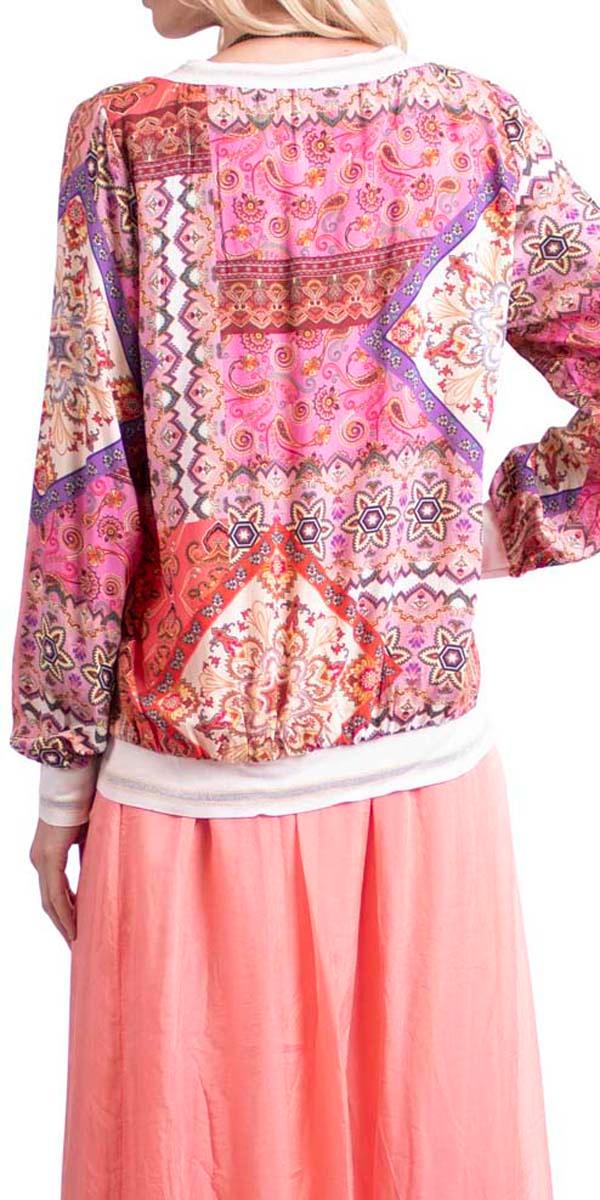 Chia Pasiley Blouse - Gigi Moda - Made in Italy # 100% viscose, casual top, italian top, Long Sleeve, Made in Italy, one size, print top, resort wear, V Neck