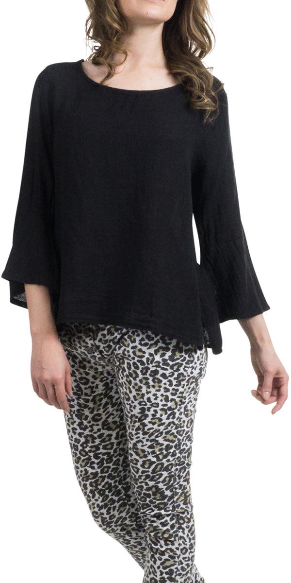 Gianni Linen Top - Gigi Moda - Made in Italy # A204T, Bell sleeve, black, Blend, Blouse, blue, Cotton, Embroidery, Gigi Moda, italian linen, Linen, Made in Italy, Round Neck, shop gigi moda, strawberry, Top, white, Wide Sleeves