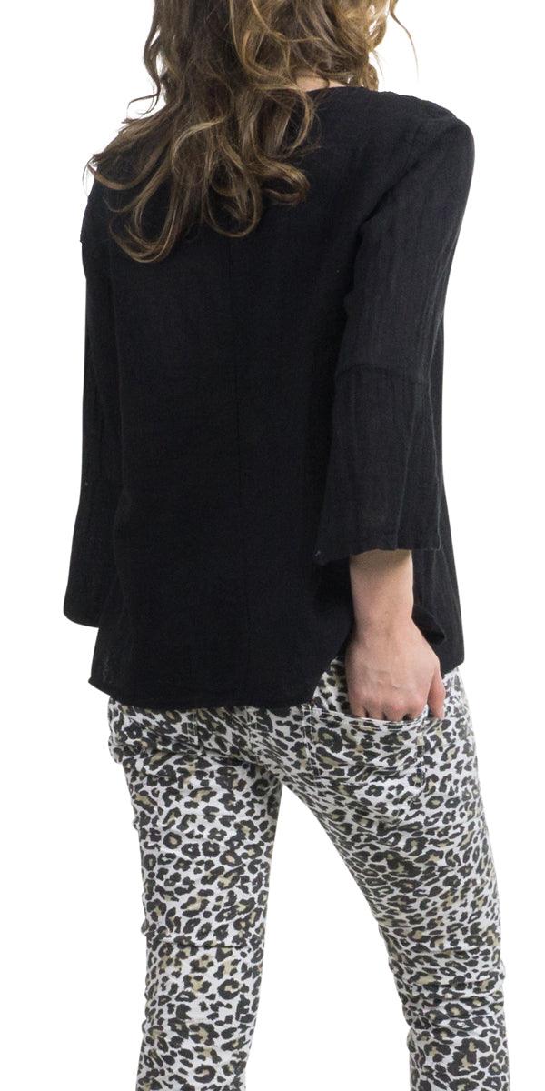 Gianni Linen Top - Gigi Moda - Made in Italy # A204T, Bell sleeve, black, Blend, Blouse, blue, Cotton, Embroidery, Gigi Moda, italian linen, Linen, Made in Italy, Round Neck, shop gigi moda, strawberry, Top, white, Wide Sleeves