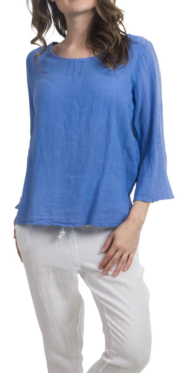 Gianni Linen Top - Gigi Moda - Made in Italy # A204T, Bell sleeve, black, Blend, Blouse, blue, Cotton, Embroidery, Gigi Moda, italian linen, Linen, Made in Italy, Round Neck, shop gigi moda, strawberry, Top, white, Wide Sleeves