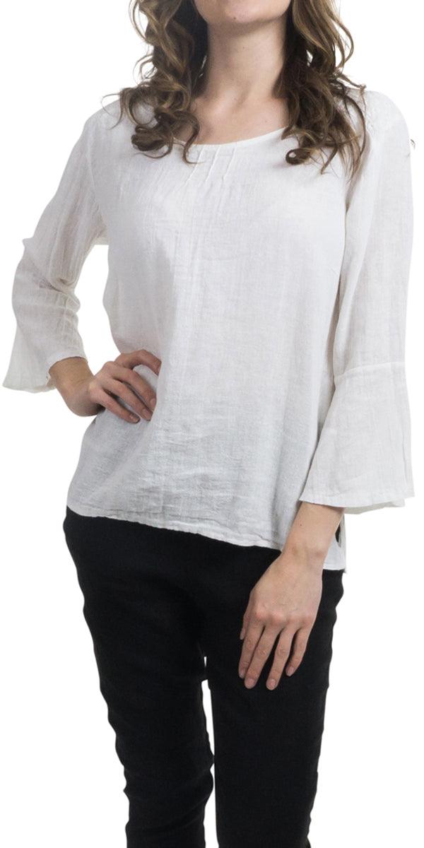 Gianni Linen Top - Gigi Moda - Made in Italy # A204T, Bell sleeve, black, Blend, Blouse, blue, Cotton, Embroidery, Gigi Moda, italian linen, Linen, Made in Italy, Round Neck, shop gigi moda, strawberry, Top, white, Wide Sleeves