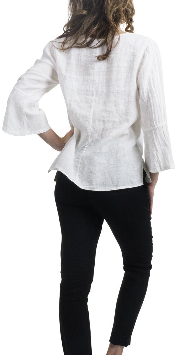 Gianni Linen Top - Gigi Moda - Made in Italy # A204T, Bell sleeve, black, Blend, Blouse, blue, Cotton, Embroidery, Gigi Moda, italian linen, Linen, Made in Italy, Round Neck, shop gigi moda, strawberry, Top, white, Wide Sleeves