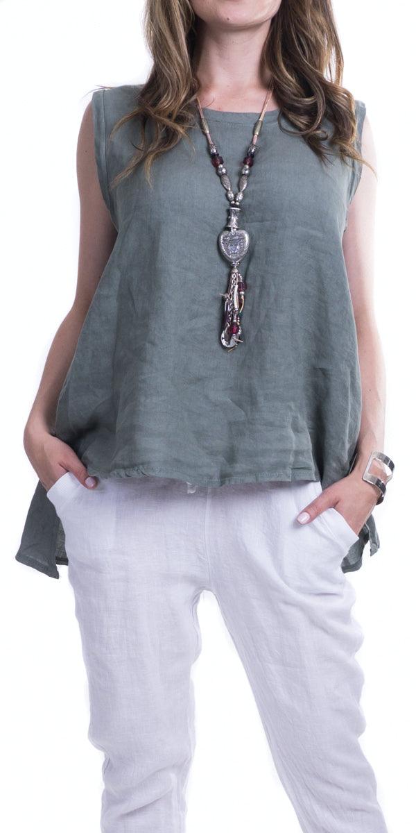 Gloria Top - Gigi Moda - Made in Italy # 100% Linen, Gigi Moda, italian top, Linen, Made in Italy, OS, Sleeveless, Top