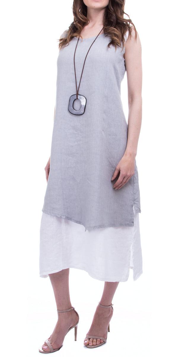 Athena Dress - Gigi Moda - Made in Italy # 100% Linen, Dress, Gigi Moda, Large, Layers, Linen, Made in Italy, Medium, Sleeveless, Small, Two Piece