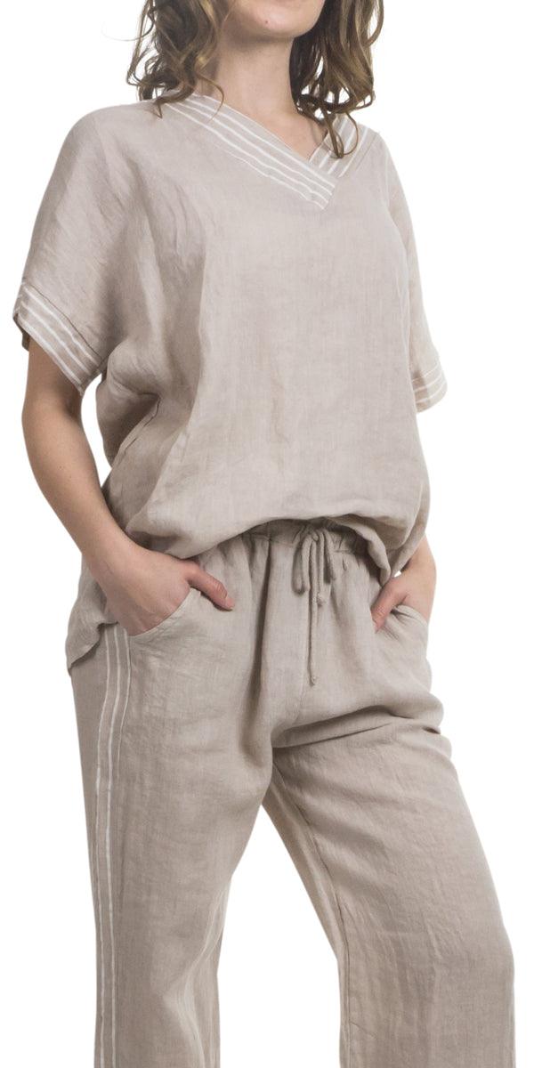 Plina Top - Gigi Moda - Made in Italy # 100% Linen, A688, Blouse, Gigi Moda, Made in Italy, OS, Sleeves, Top