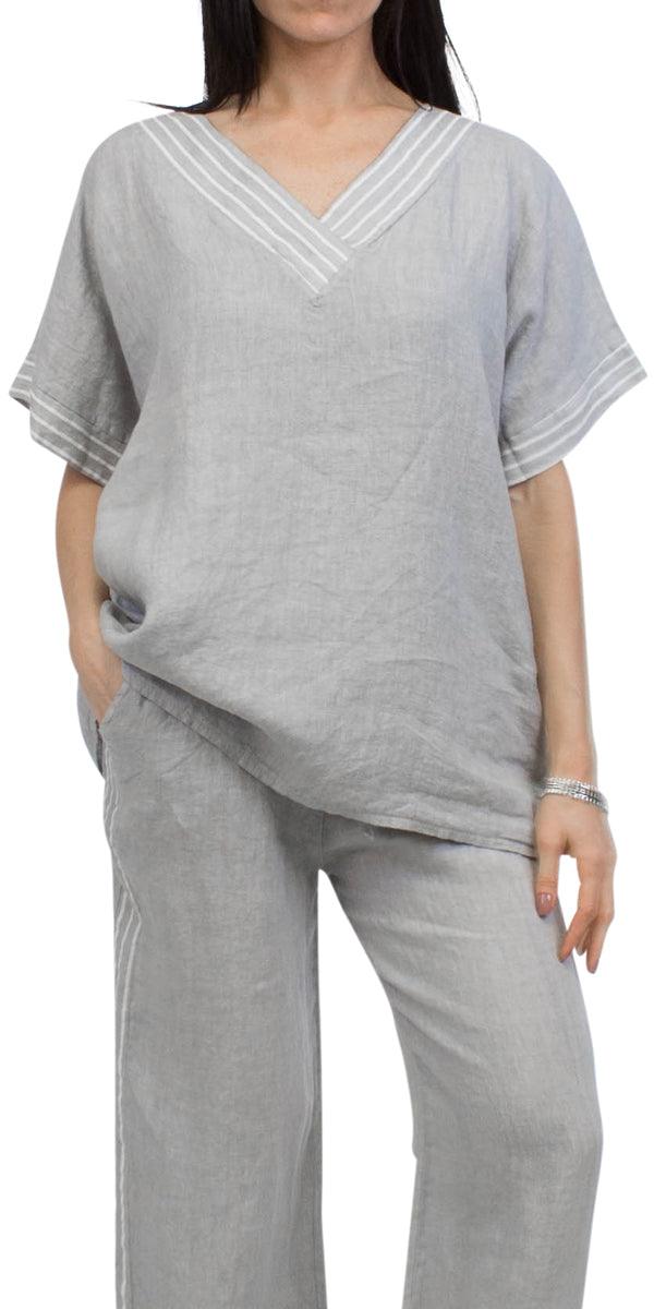 Plina Top - Gigi Moda - Made in Italy # 100% Linen, A688, Blouse, Gigi Moda, Made in Italy, OS, Sleeves, Top