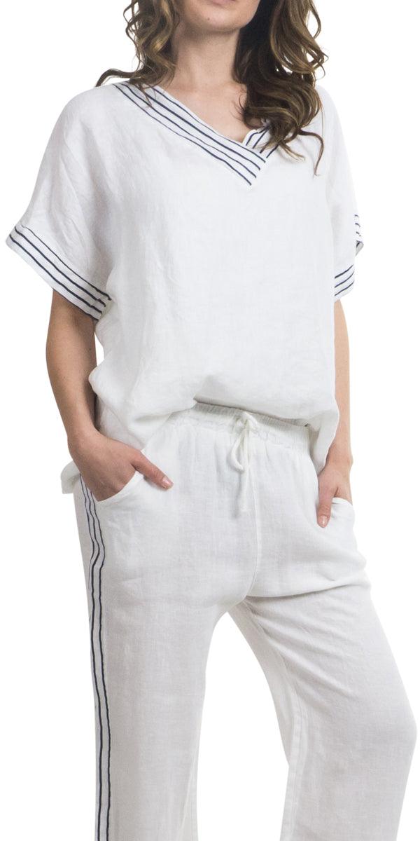 Plina Top - Gigi Moda - Made in Italy # 100% Linen, A688, Blouse, Gigi Moda, Made in Italy, OS, Sleeves, Top