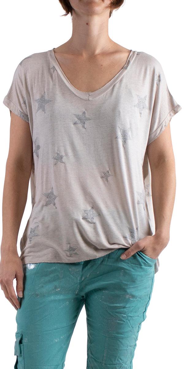 Diva T-Shirt - Gigi Moda - Made in Italy # blouse, gigi moda, glitter, star, star design, t shirt, tee shirt, top, v neck, v-neck tee