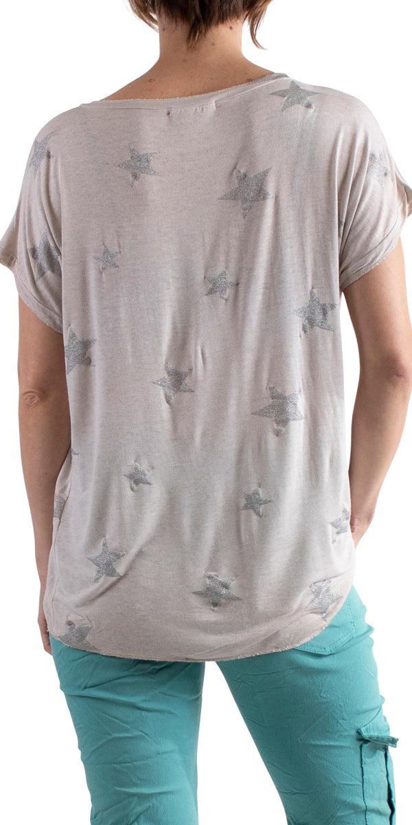 Diva T-Shirt - Gigi Moda - Made in Italy # blouse, gigi moda, glitter, star, star design, t shirt, tee shirt, top, v neck, v-neck tee