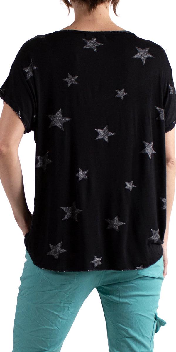 Diva T-Shirt - Gigi Moda - Made in Italy # blouse, gigi moda, glitter, star, star design, t shirt, tee shirt, top, v neck, v-neck tee