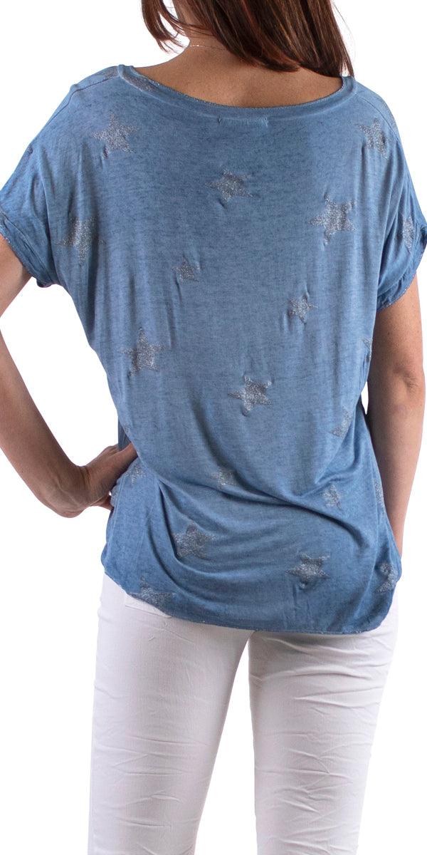 Diva T-Shirt - Gigi Moda - Made in Italy # blouse, gigi moda, glitter, star, star design, t shirt, tee shirt, top, v neck, v-neck tee