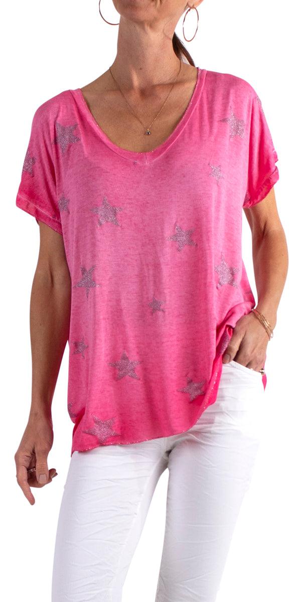 Diva T-Shirt - Gigi Moda - Made in Italy # blouse, gigi moda, glitter, star, star design, t shirt, tee shirt, top, v neck, v-neck tee