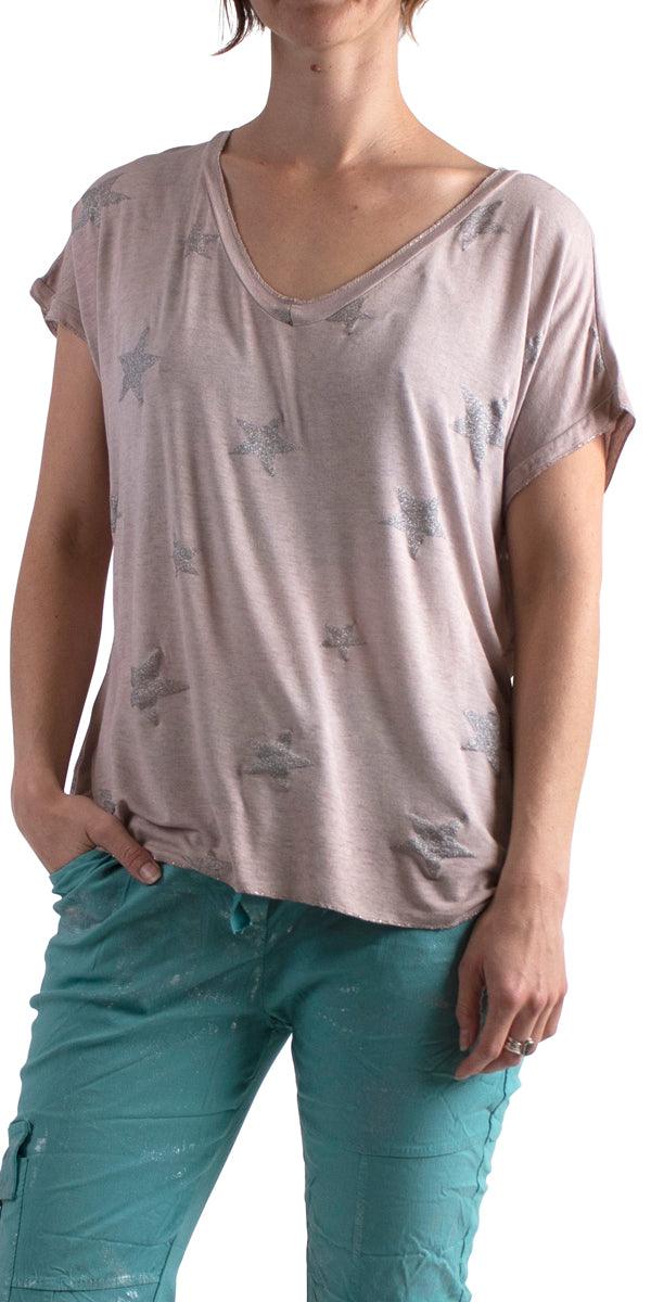 Diva T-Shirt - Gigi Moda - Made in Italy # blouse, gigi moda, glitter, star, star design, t shirt, tee shirt, top, v neck, v-neck tee