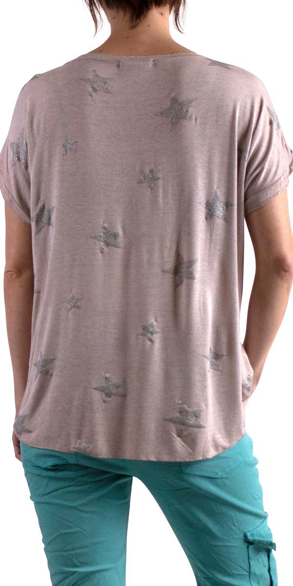 Diva T-Shirt - Gigi Moda - Made in Italy # blouse, gigi moda, glitter, star, star design, t shirt, tee shirt, top, v neck, v-neck tee