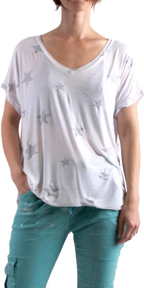 Diva T-Shirt - Gigi Moda - Made in Italy # blouse, gigi moda, glitter, star, star design, t shirt, tee shirt, top, v neck, v-neck tee