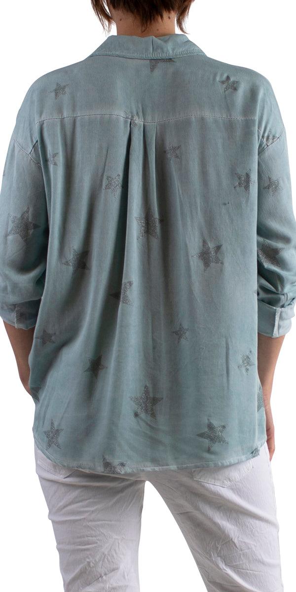 Spazio Button Down Shirt - Gigi Moda - Made in Italy # 100% viscose, button down, collared, Gigi Moda, italian apparel, italian brand, Italian Clothing, italian shirt, Made in Italy, online shopping, OS, shop gigi moda, star design, star print, Top, viscose top