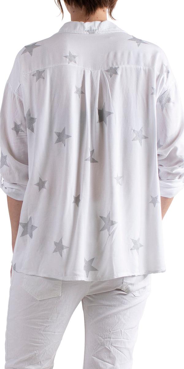 Spazio Button Down Shirt - Gigi Moda - Made in Italy # 100% viscose, button down, collared, Gigi Moda, italian apparel, italian brand, Italian Clothing, italian shirt, Made in Italy, online shopping, OS, shop gigi moda, star design, star print, Top, viscose top