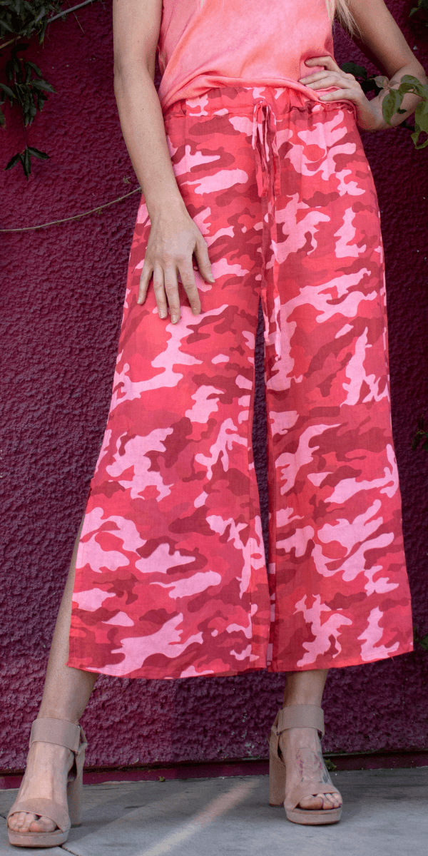 Giulana Camo Capri Pants - Gigi Moda - Made in Italy # 100% Linen, Capri, free shipping, Gigi Moda, linen pants, Made in Italy, OS, Pants, resort, resort wear