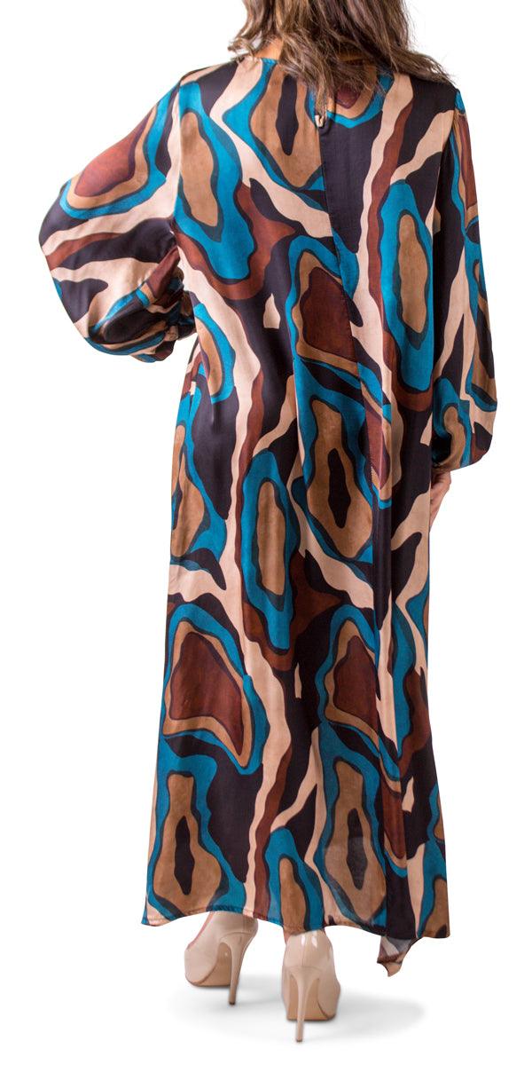 La Onda Maxi Dress - Gigi Moda - Made in Italy # abstract print, balloon sleeve, boat neck, Dress, gigi moda, Keyhole, made in italy, Maxi, Maxi Dress, maxi length, one size, Satin, viscose