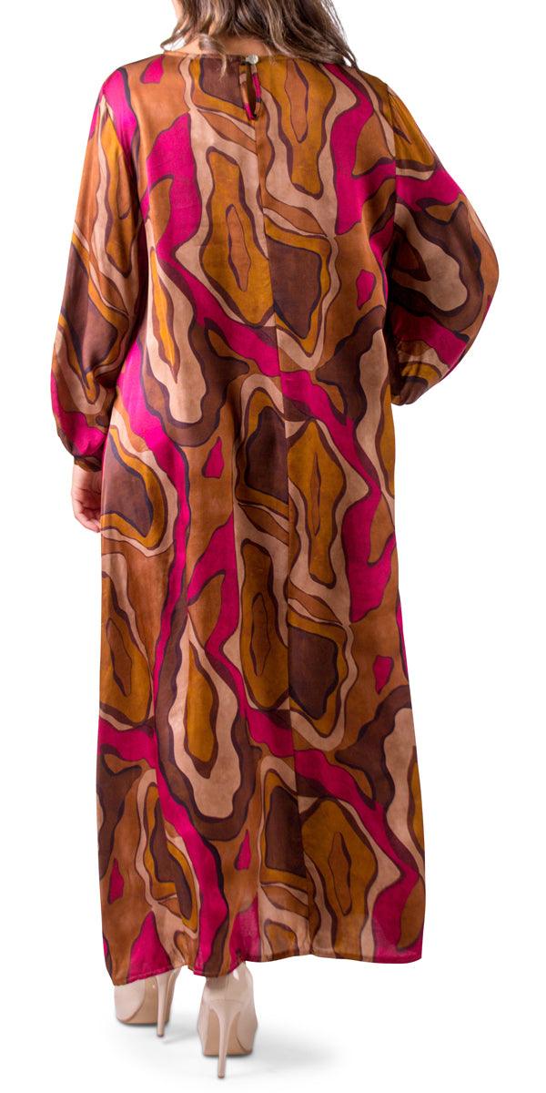 La Onda Maxi Dress - Gigi Moda - Made in Italy # abstract print, balloon sleeve, boat neck, Dress, gigi moda, Keyhole, made in italy, Maxi, Maxi Dress, maxi length, one size, Satin, viscose
