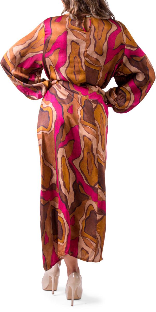 La Onda Maxi Dress - Gigi Moda - Made in Italy # abstract print, balloon sleeve, boat neck, Dress, gigi moda, Keyhole, made in italy, Maxi, Maxi Dress, maxi length, one size, Satin, viscose