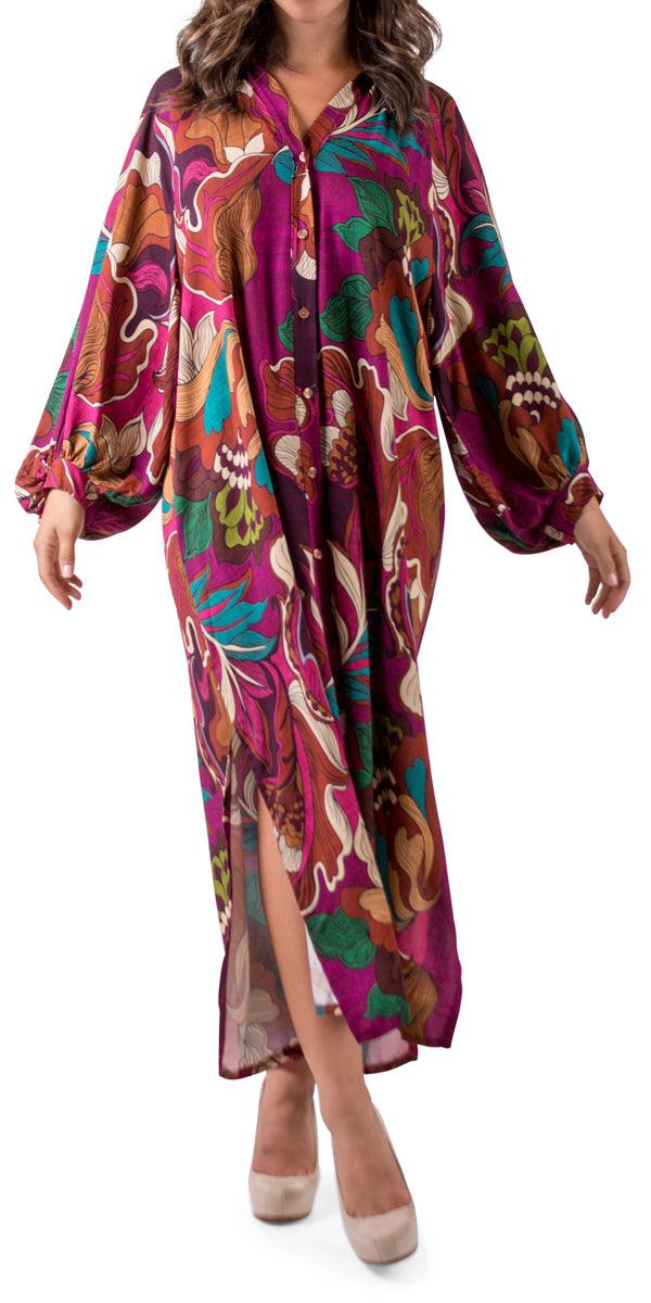 Boemo Maxi Dress - Gigi Moda - Made in Italy # balloon sleeve, Boheme, bohemian, boho, button-down, Dress, made in italy, Maxi, Maxi Dress, maxi length, one size, viscose