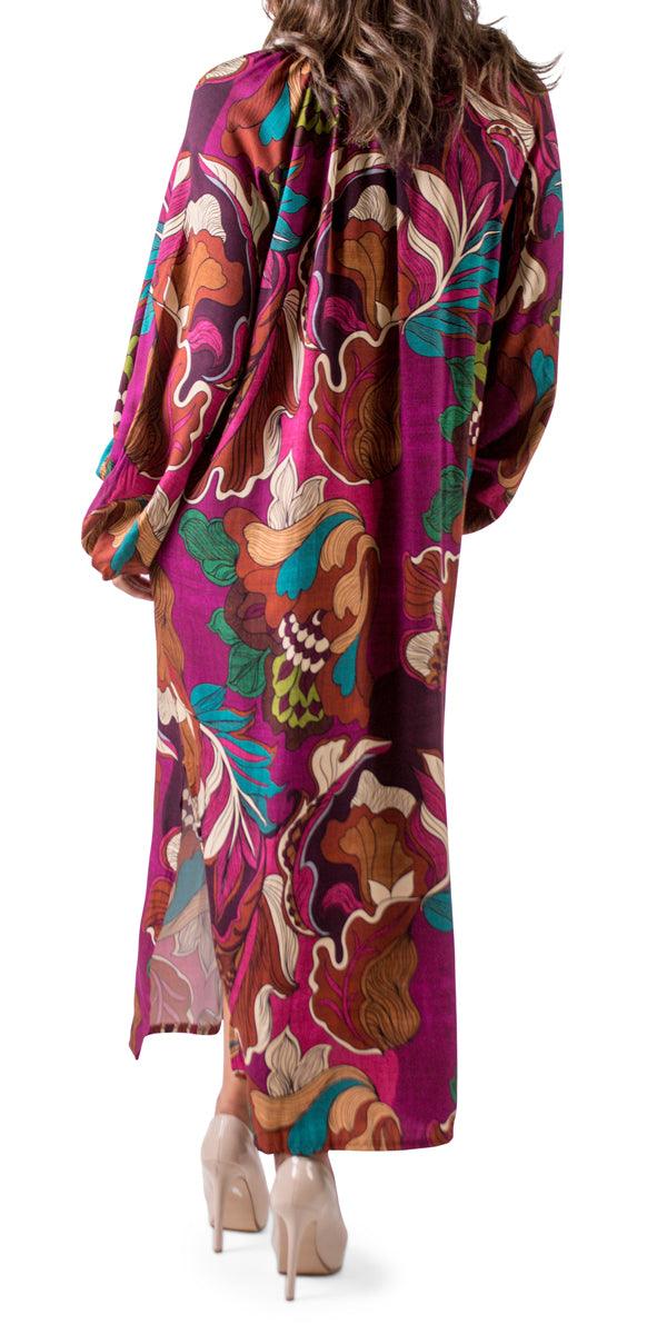 Boemo Maxi Dress - Gigi Moda - Made in Italy # balloon sleeve, Boheme, bohemian, boho, button-down, Dress, made in italy, Maxi, Maxi Dress, maxi length, one size, viscose