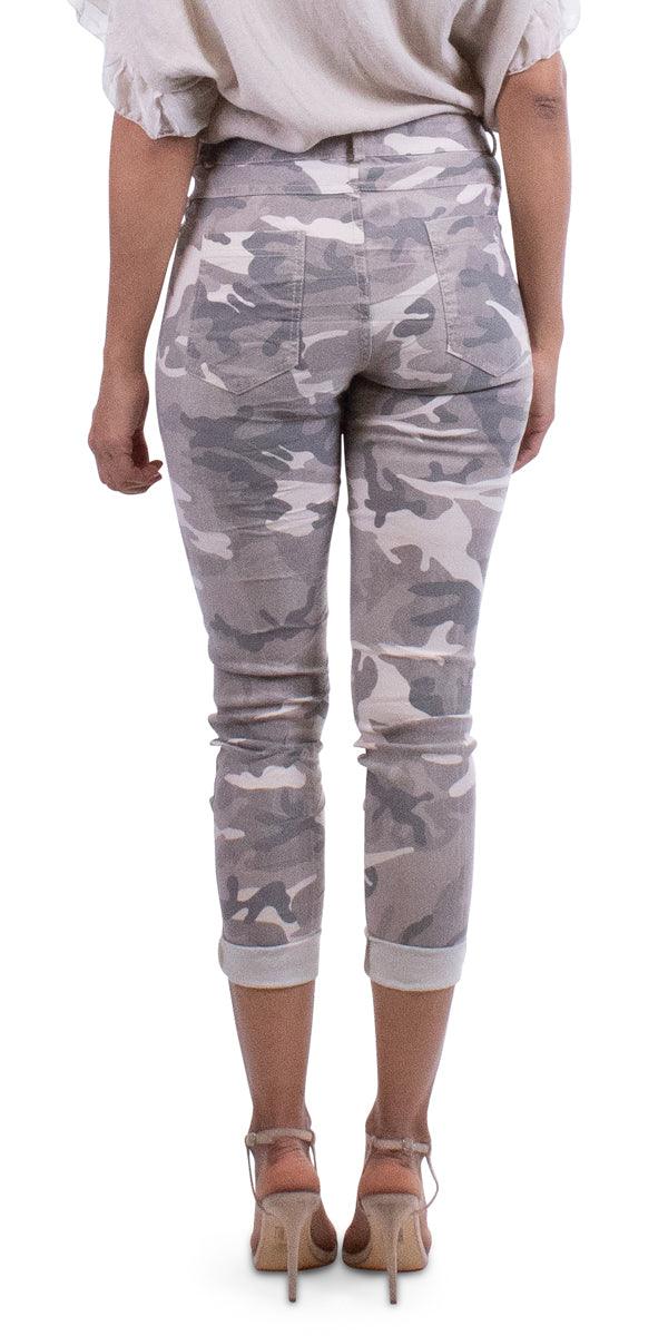 Antonella Camo Pants - Gigi Moda - Made in Italy # beige camo, Camo pant, comfy, elasthan, Gigi Moda, jean, Made in Italy, olive camo, OS, Polyester, resort, resort wear, stretchy, viscose, white camo