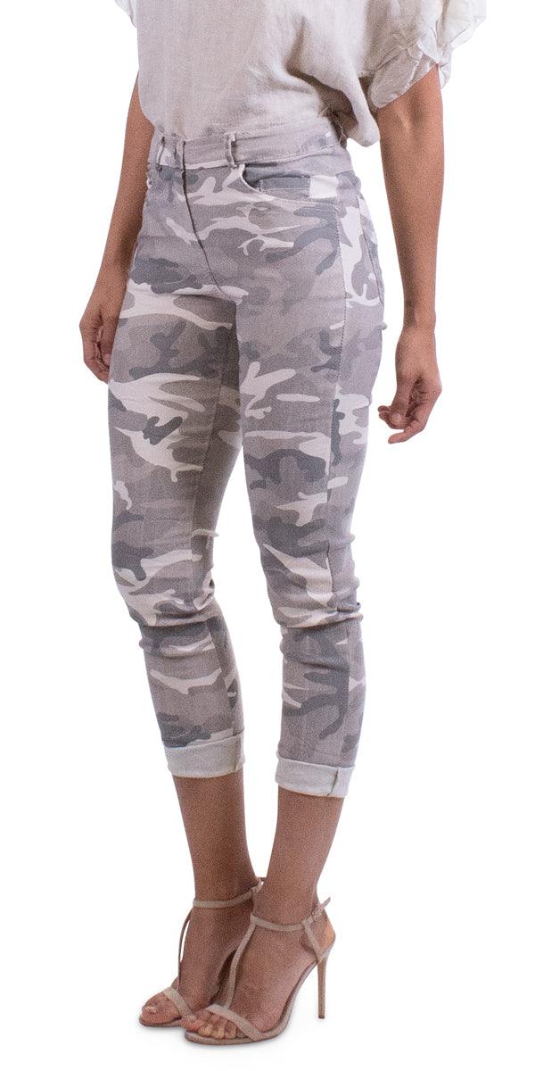 Antonella Camo Pants - Gigi Moda - Made in Italy # beige camo, Camo pant, comfy, elasthan, Gigi Moda, jean, Made in Italy, olive camo, OS, Polyester, resort, resort wear, stretchy, viscose, white camo