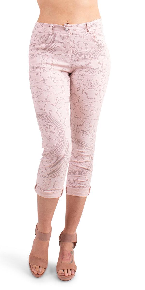 Antonella Greek Pant - Gigi Moda - Made in Italy # Cotton, cotton pants, Cotton Polyester, cuffed, denim, Gigi Moda, Graphic Print, Greece, Greek, Greek Print, italian denim, Made in Italy, Pants, Print, Zipper