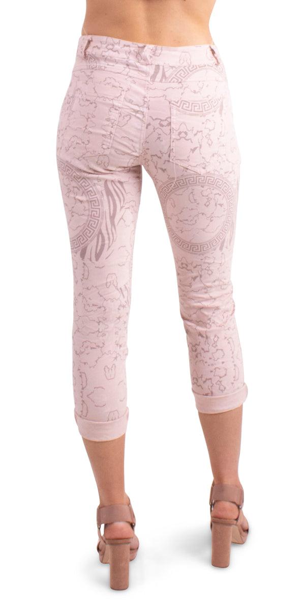 Antonella Greek Pant - Gigi Moda - Made in Italy # Cotton, cotton pants, Cotton Polyester, cuffed, denim, Gigi Moda, Graphic Print, Greece, Greek, Greek Print, italian denim, Made in Italy, Pants, Print, Zipper