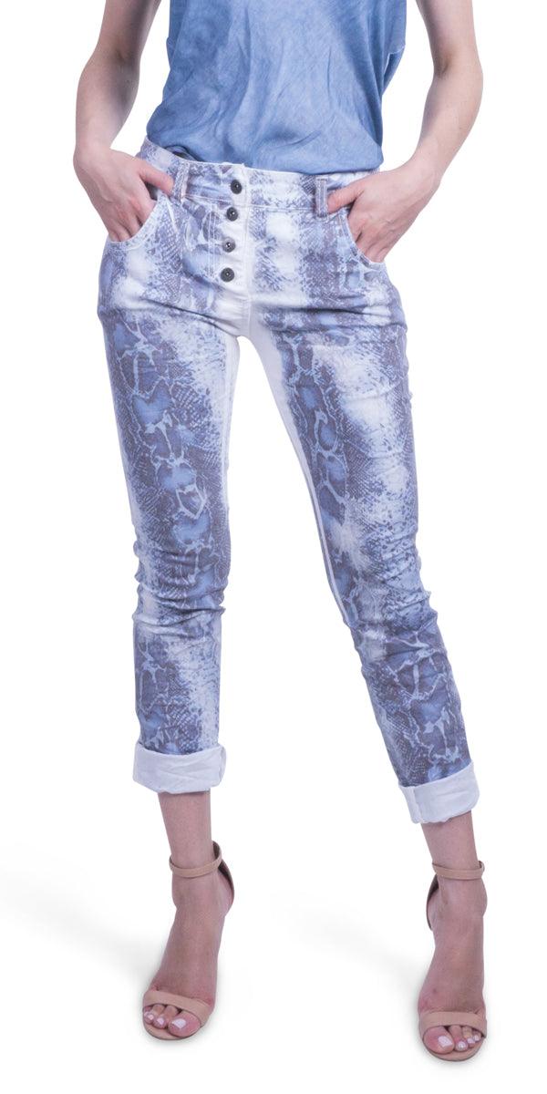 Snake Print Jean - Gigi Moda - Made in Italy # Cotton, free shipping, Gigi Moda, jean, Made in Italy, OS, Pants, Pockets, Snake print, spring, summer