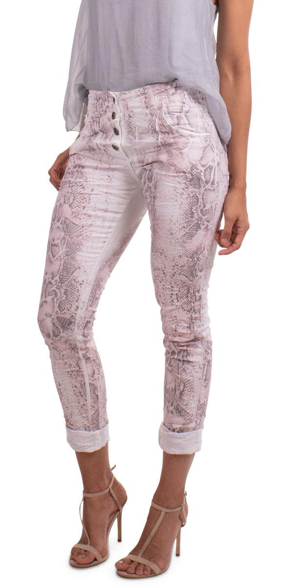 Snake Print Jean - Gigi Moda - Made in Italy # Cotton, free shipping, Gigi Moda, jean, Made in Italy, OS, Pants, Pockets, Snake print, spring, summer