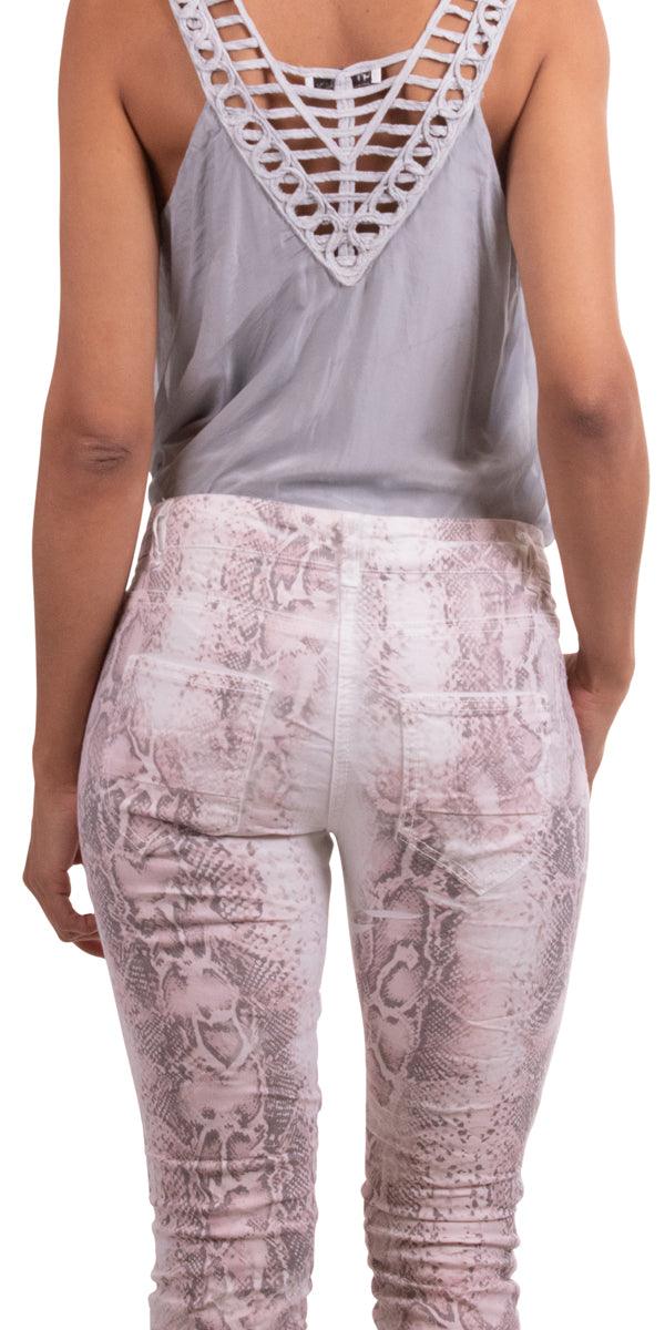 Snake Print Jean - Gigi Moda - Made in Italy # Cotton, free shipping, Gigi Moda, jean, Made in Italy, OS, Pants, Pockets, Snake print, spring, summer