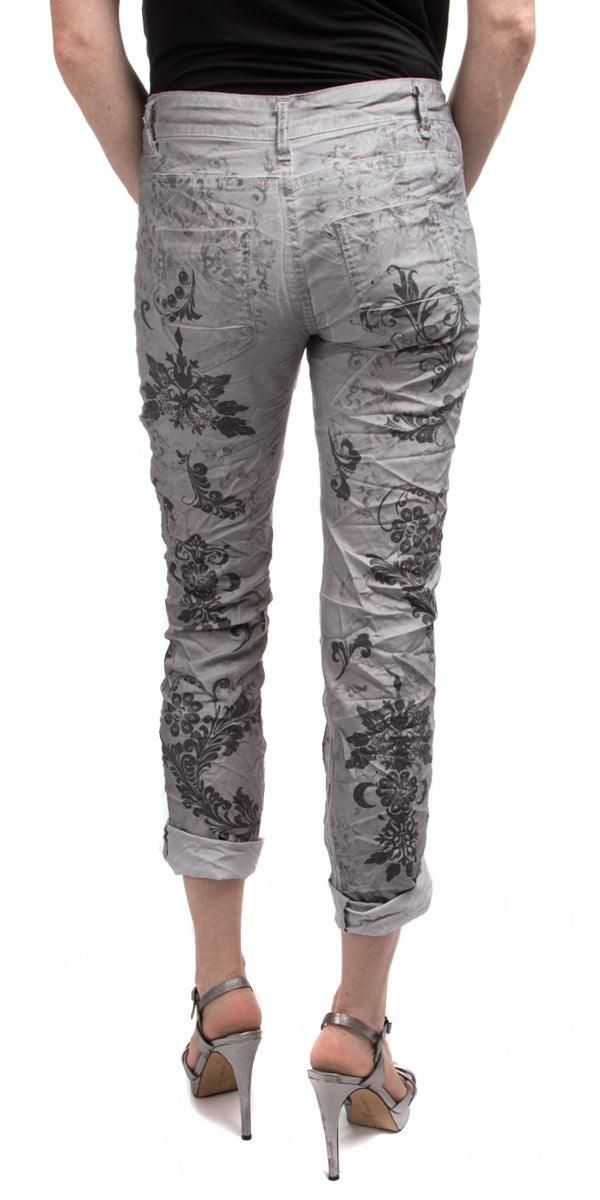 Arabesque Print Jean With Studs - Gigi Moda - Made in Italy # areabesque print, Cotton, Gigi Moda, jean, Made in Italy, Pants, Pockets, studded, studs