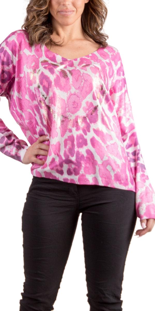 Fedra Sweater - Gigi Moda - Made in Italy # animal print, Blouses, Comforatable fit, Gigi Moda, heart, Leopard Print, Long Sleeve, Made in Italy, Scoop Neck, Tops, Womans clothing
