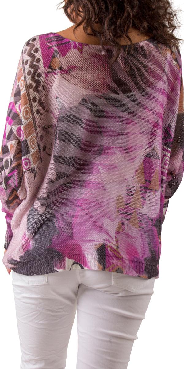 Emy Batwing Sweater with Zebra Print - Gigi Moda - Made in Italy # animal print, Blouse, comfortable, comfortable fit, Cozy, Gigi Moda, Italian Clothing, italian top, Long Sleeve, Made in Italy, one size, Sleeves, Sweater, Top, washable, womens clothing, Womens Tops, zebra print