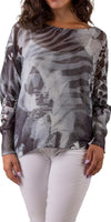 Emy Batwing Sweater with Zebra Print