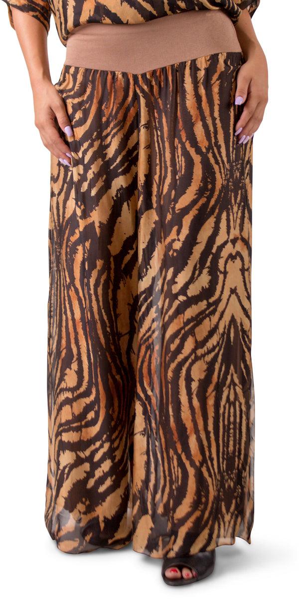 Jasmin Zebra Slit Pant - Gigi Moda - Made in Italy # 100% Silk, animal print, Gigi Moda, italian apparel, italian clothes, Italian Clothing, italian silk, Made in Italy, one size, online shopping, OS, Pants, shop gigi moda, Silk, zebra print