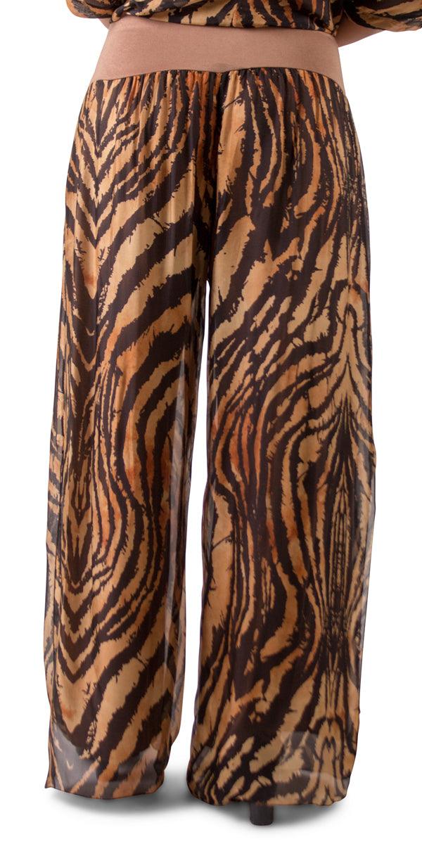 Jasmin Zebra Slit Pant - Gigi Moda - Made in Italy # 100% Silk, animal print, Gigi Moda, italian apparel, italian clothes, Italian Clothing, italian silk, Made in Italy, one size, online shopping, OS, Pants, shop gigi moda, Silk, zebra print