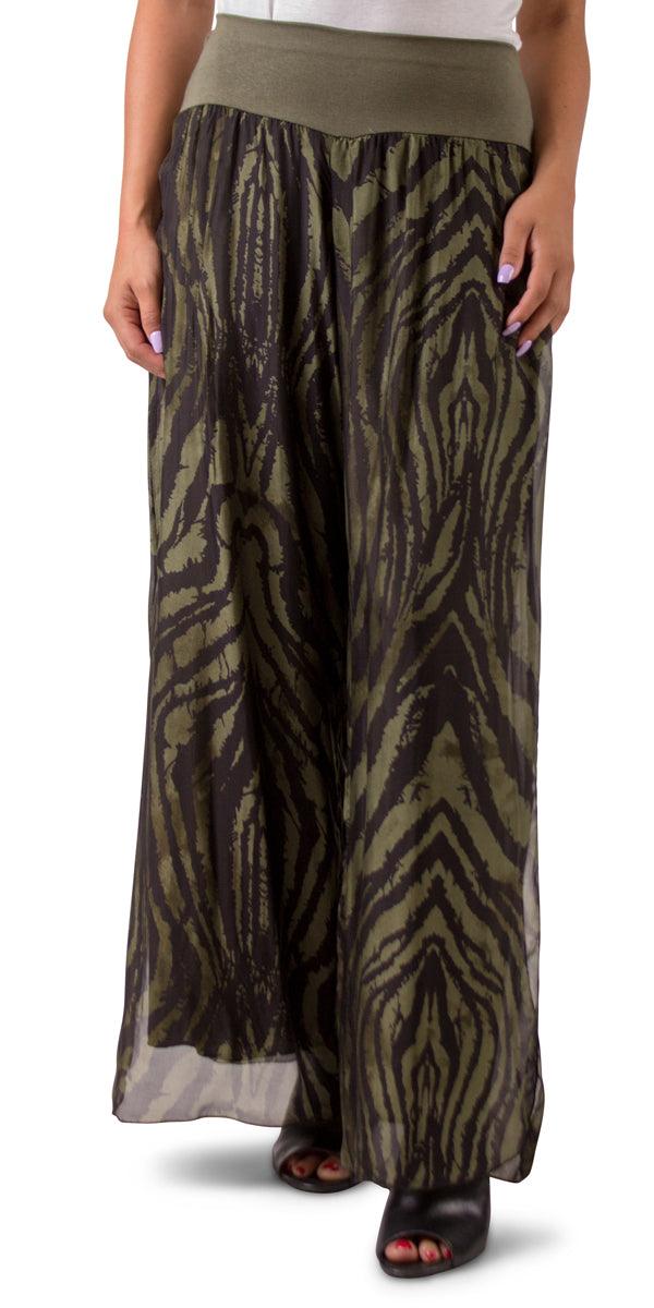 Jasmin Zebra Slit Pant - Gigi Moda - Made in Italy # 100% Silk, animal print, Gigi Moda, italian apparel, italian clothes, Italian Clothing, italian silk, Made in Italy, one size, online shopping, OS, Pants, shop gigi moda, Silk, zebra print