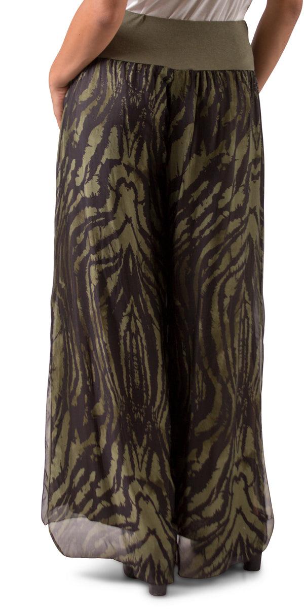 Jasmin Zebra Slit Pant - Gigi Moda - Made in Italy # 100% Silk, animal print, Gigi Moda, italian apparel, italian clothes, Italian Clothing, italian silk, Made in Italy, one size, online shopping, OS, Pants, shop gigi moda, Silk, zebra print