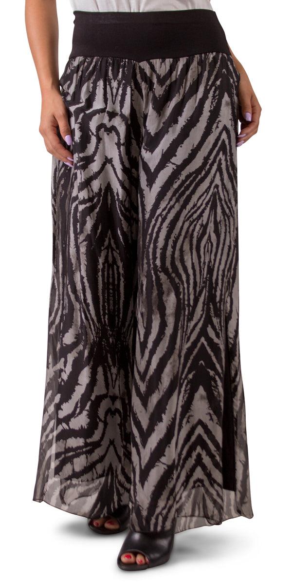 Jasmin Zebra Slit Pant - Gigi Moda - Made in Italy # 100% Silk, animal print, Gigi Moda, italian apparel, italian clothes, Italian Clothing, italian silk, Made in Italy, one size, online shopping, OS, Pants, shop gigi moda, Silk, zebra print