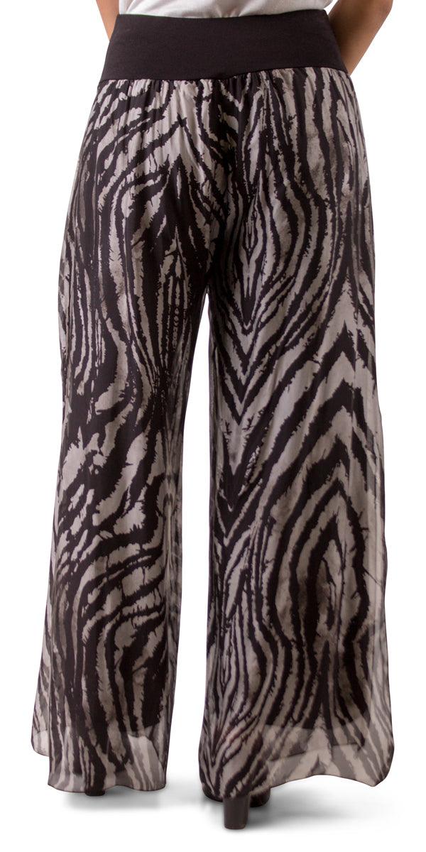 Jasmin Zebra Slit Pant - Gigi Moda - Made in Italy # 100% Silk, animal print, Gigi Moda, italian apparel, italian clothes, Italian Clothing, italian silk, Made in Italy, one size, online shopping, OS, Pants, shop gigi moda, Silk, zebra print