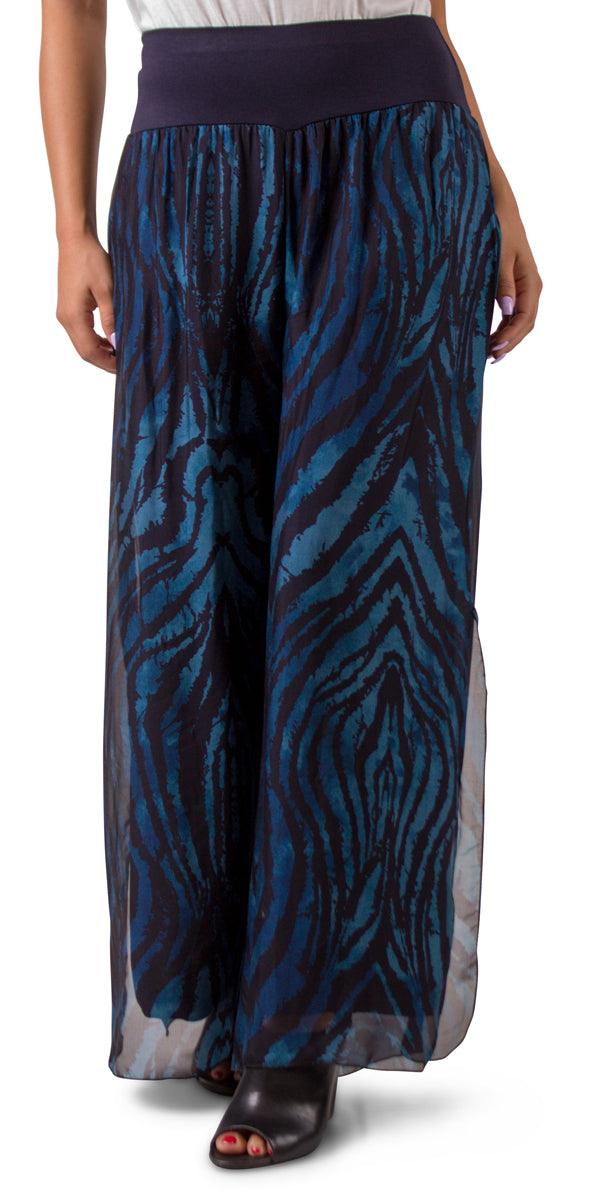 Jasmin Zebra Slit Pant - Gigi Moda - Made in Italy # 100% Silk, animal print, Gigi Moda, italian apparel, italian clothes, Italian Clothing, italian silk, Made in Italy, one size, online shopping, OS, Pants, shop gigi moda, Silk, zebra print