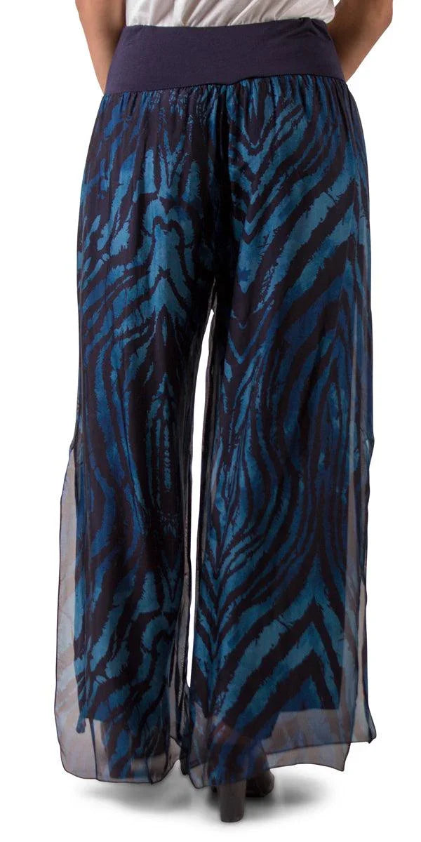 Jasmin Zebra Slit Pant - Gigi Moda - Made in Italy # 100% Silk, animal print, Gigi Moda, italian apparel, italian clothes, Italian Clothing, italian silk, Made in Italy, one size, online shopping, OS, Pants, shop gigi moda, Silk, zebra print