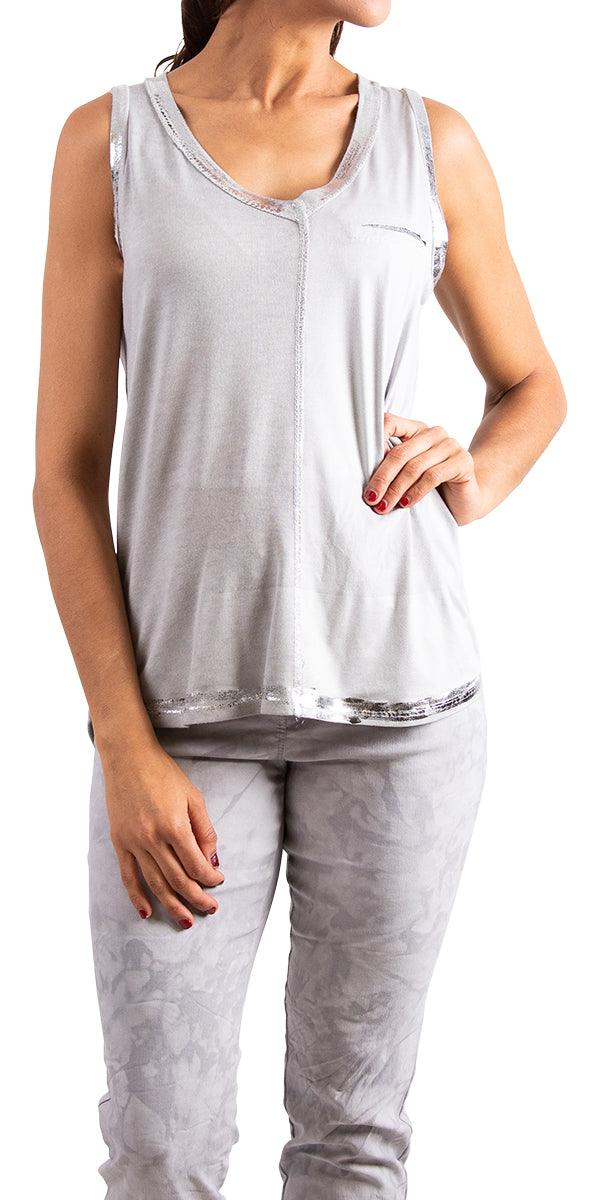 Ferno V-Neck Two Tone Tank - Gigi Moda - Made in Italy # free shipping, Gigi Moda, lightweight, Made in Italy, one size, OS, shimmer, Sleeveless, Top, V Neck